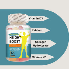 Natural Curves Height Boost Gummies packaging highlights minerals and herbs.