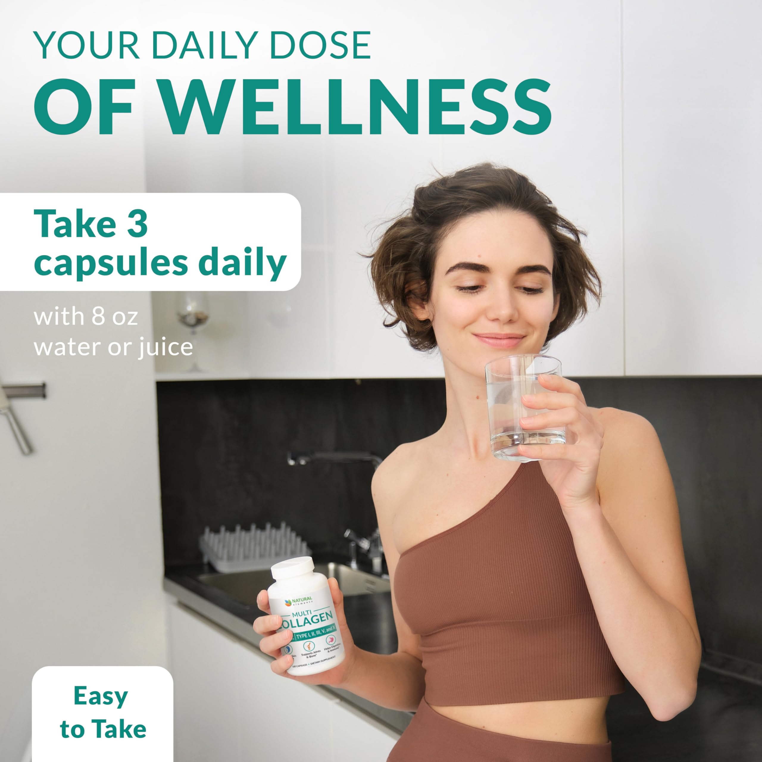 Natural Elements capsules close-up highlights 2025 mg per serving in each three-capsule serving.
