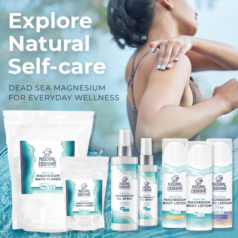 Natural Elephant Dead Sea Magnesium Oil Spray droplets indicate soothing post-activity care.