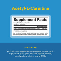Natural Factors Acetyl-L-Carnitine ingredient panel emphasizes non-GMO and organic sourcing