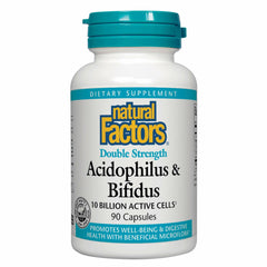 Natural Factors Acidophilus & Bifidus bottle highlighting double-strength probiotic formula.