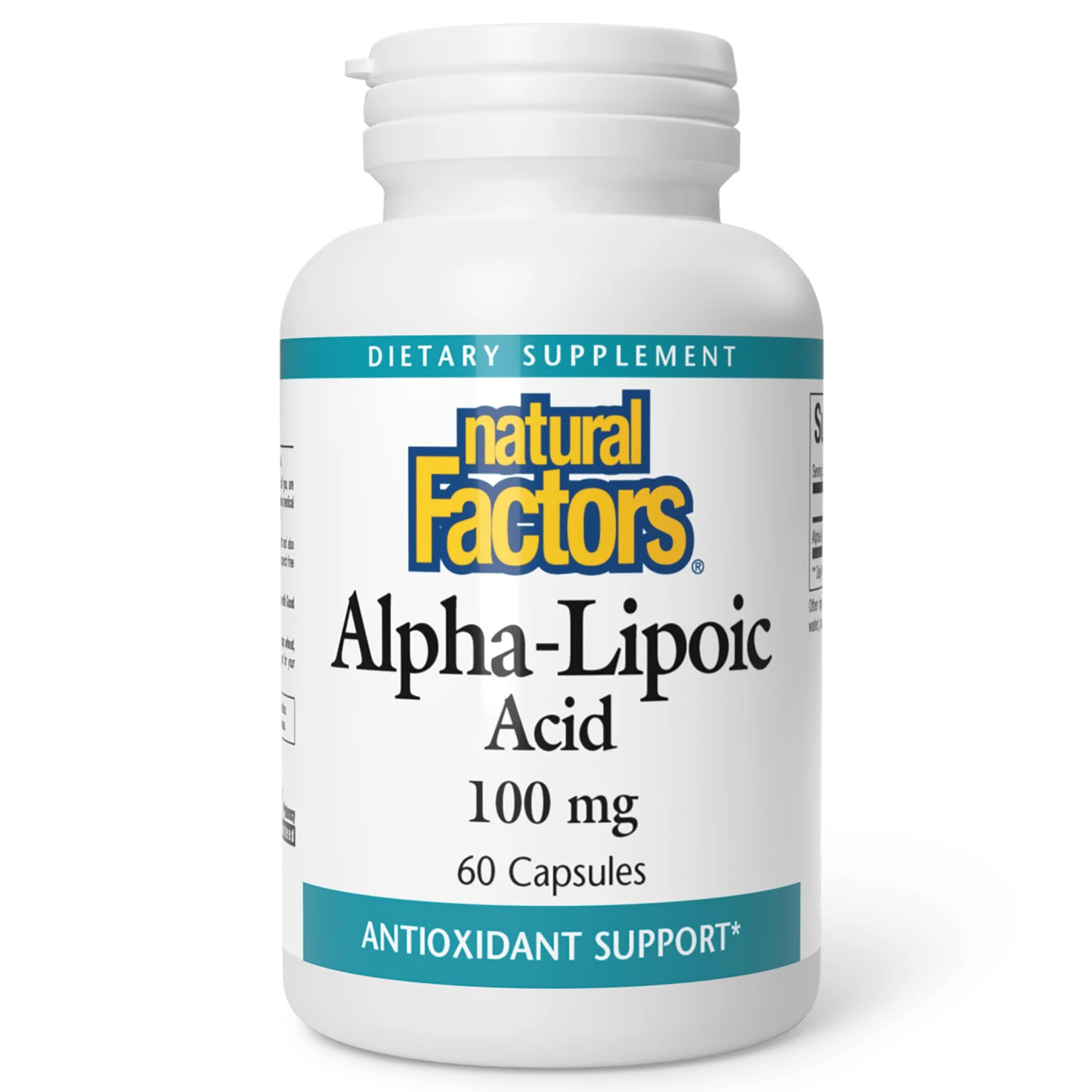Natural Factors Alpha-Lipoic Acid 100mg capsules bottle illustrating antioxidant support for daily wellness.