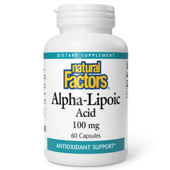 Natural Factors Alpha-Lipoic Acid 100mg capsules bottle illustrating antioxidant support for daily wellness.