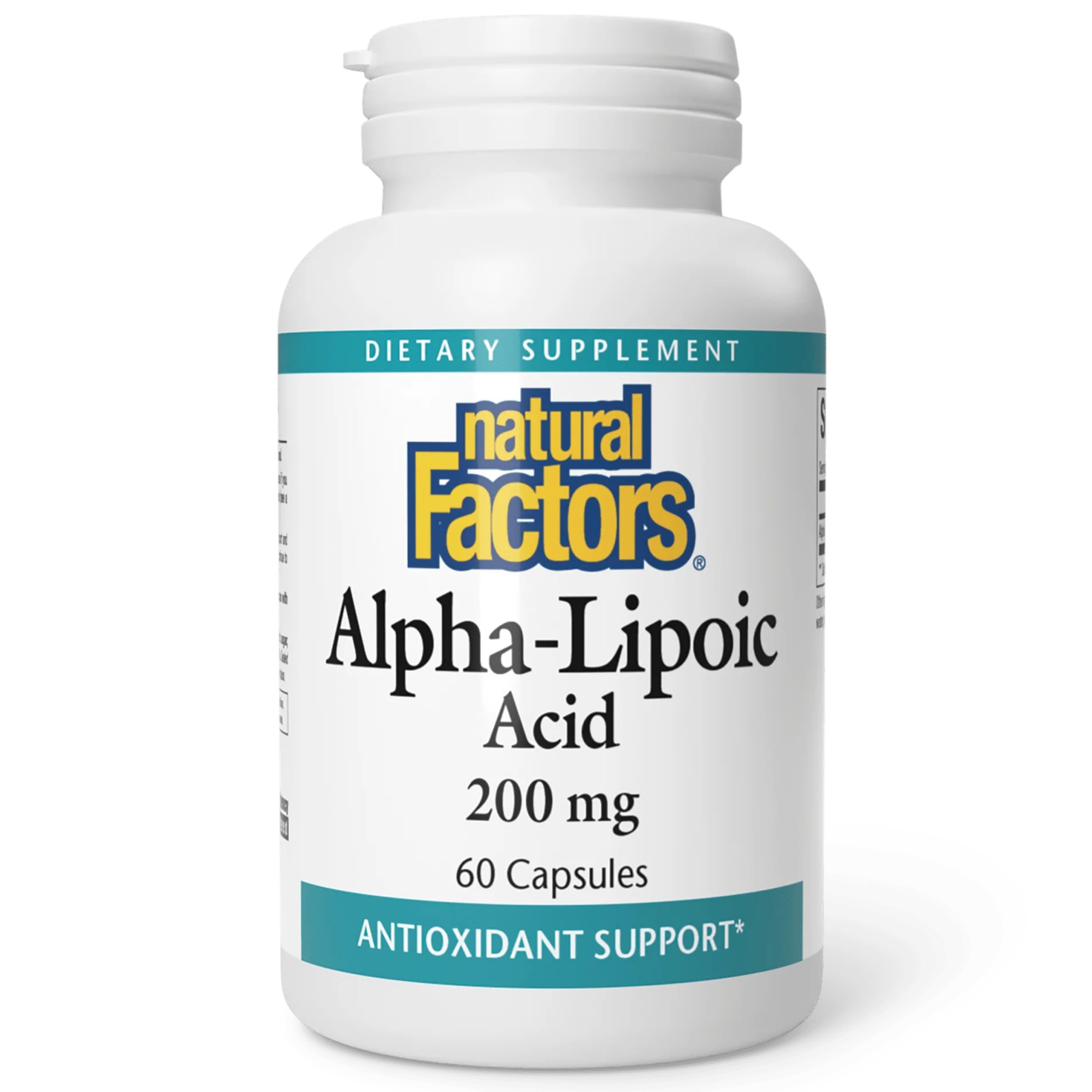 Natural Factors Alpha-Lipoic Acid 200mg capsules bottle front showing antioxidant support
