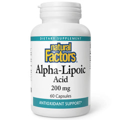 Natural Factors Alpha-Lipoic Acid 200mg capsules bottle front showing antioxidant support