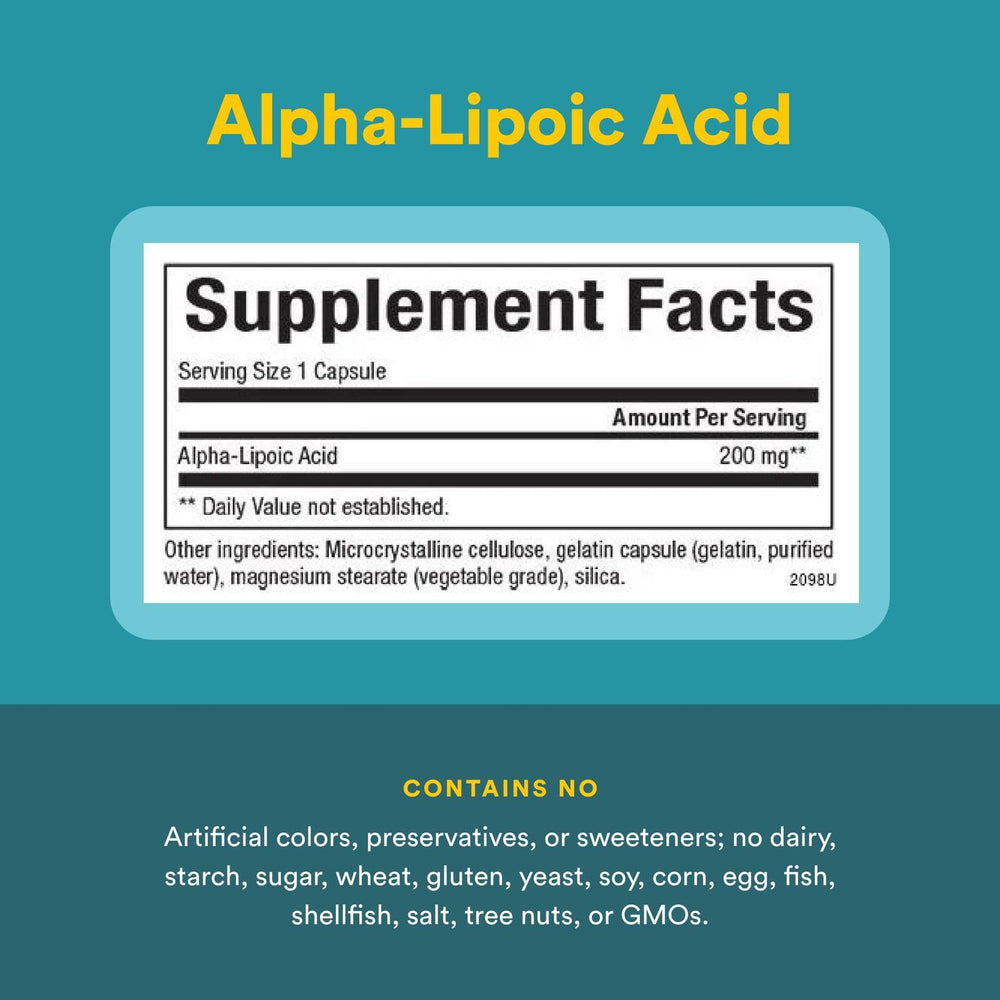 Natural Factors Alpha-Lipoic Acid 200mg bottle pour demonstrating quick serving