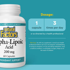 Natural Factors Alpha-Lipoic Acid 200mg capsules close-up, easy-to-take capsules