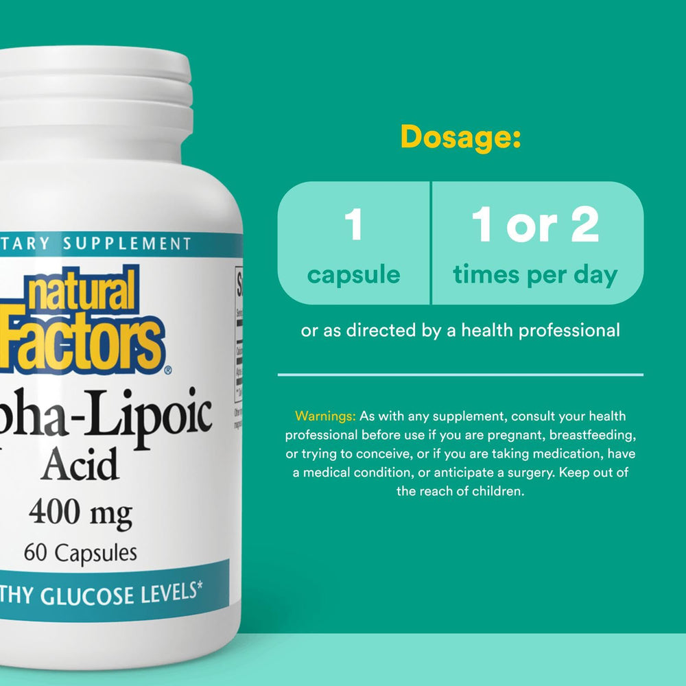 Alpha-Lipoic Acid bottle with label highlights organic sourcing and non-GMO ingredients.