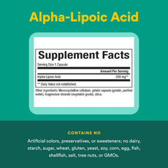 Natural Factors Alpha-Lipoic Acid bottle pour illustrating easy dosing for daily routines.