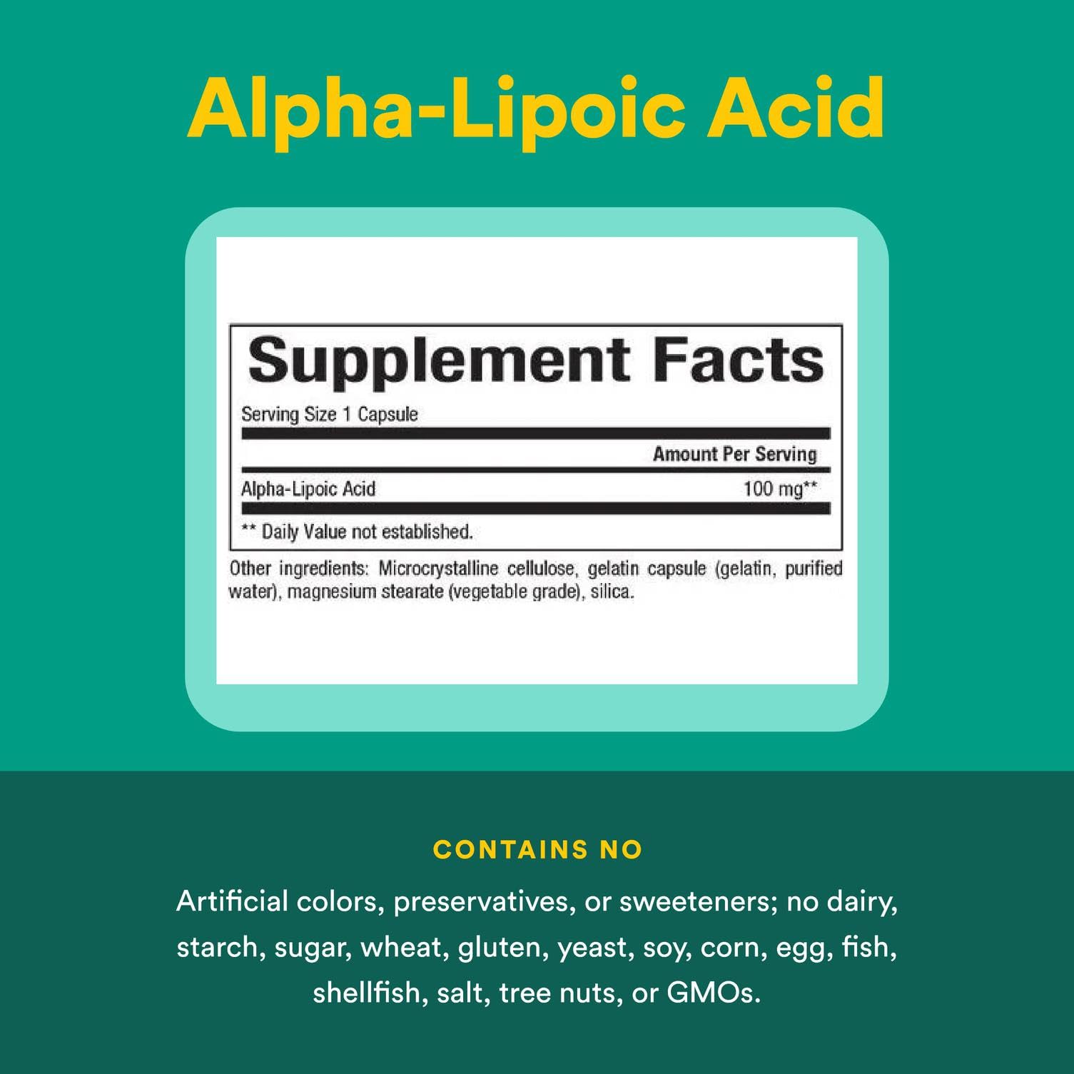 Natural Factors Alpha-Lipoic Acid label closeup emphasizing purity and potency.