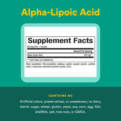 Natural Factors Alpha-Lipoic Acid label closeup emphasizing purity and potency.
