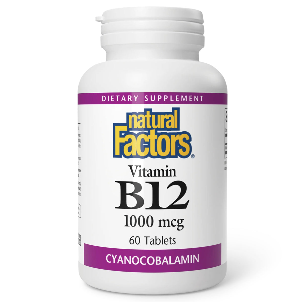 Natural Factors B12 1000 mcg bottle front for steady energy support.