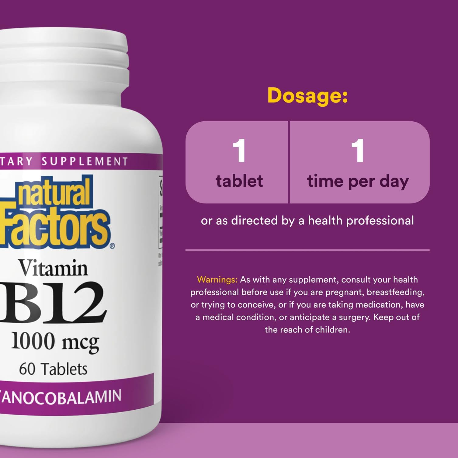 Natural Factors B12 1000 mcg label details highlighting sourcing.