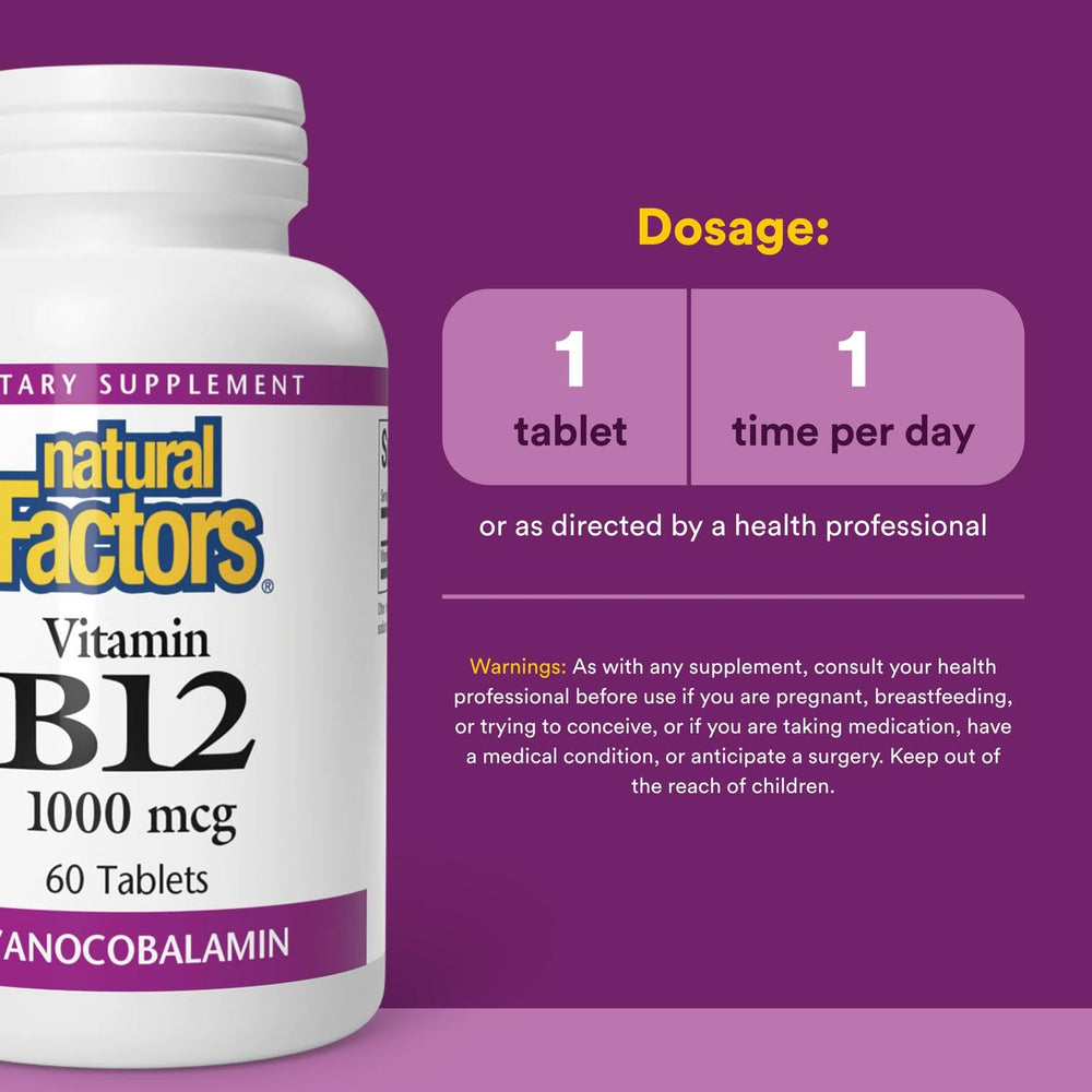 Natural Factors B12 1000 mcg label details highlighting sourcing.