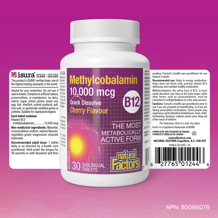 Ingrediente clave metilcobalamina de Natural Factors para metabolismo.