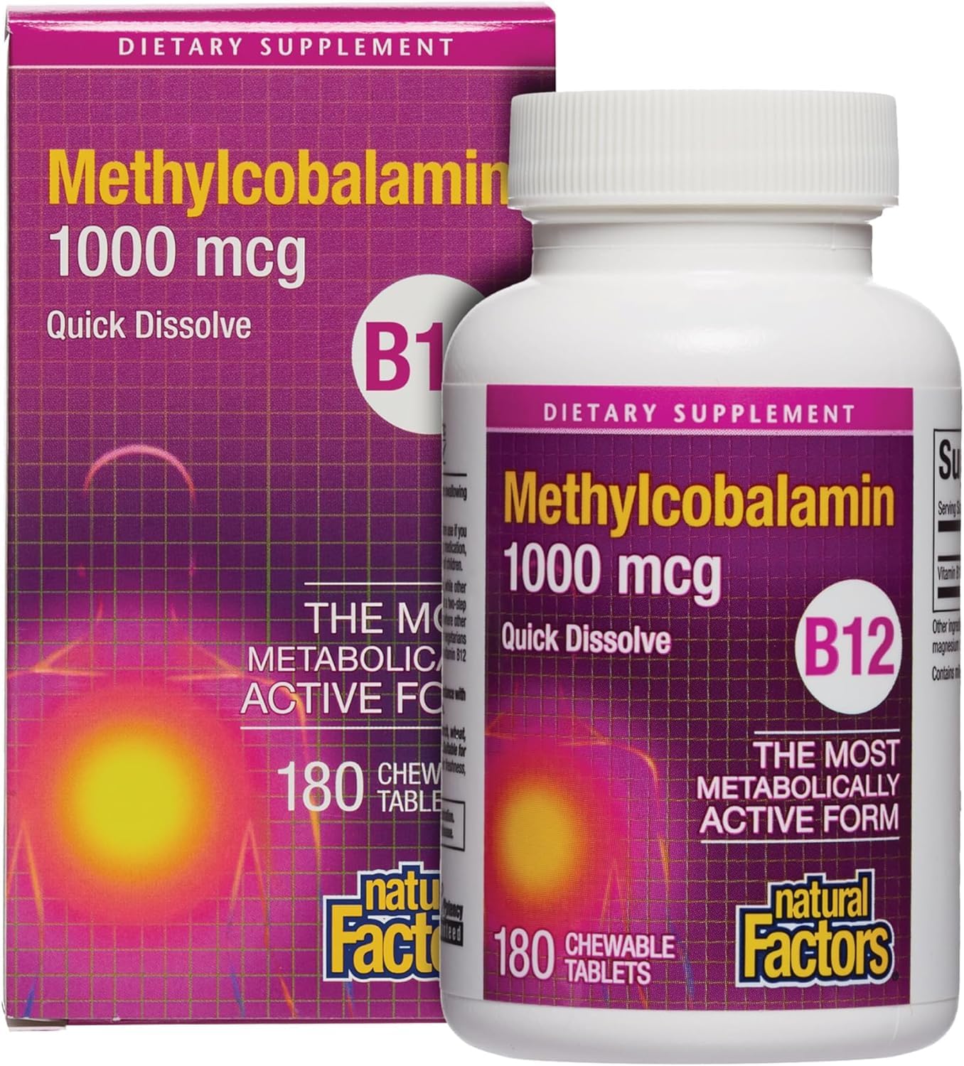 Natural Factors B12 methylcobalamin 1,000 mcg bottle for daily use