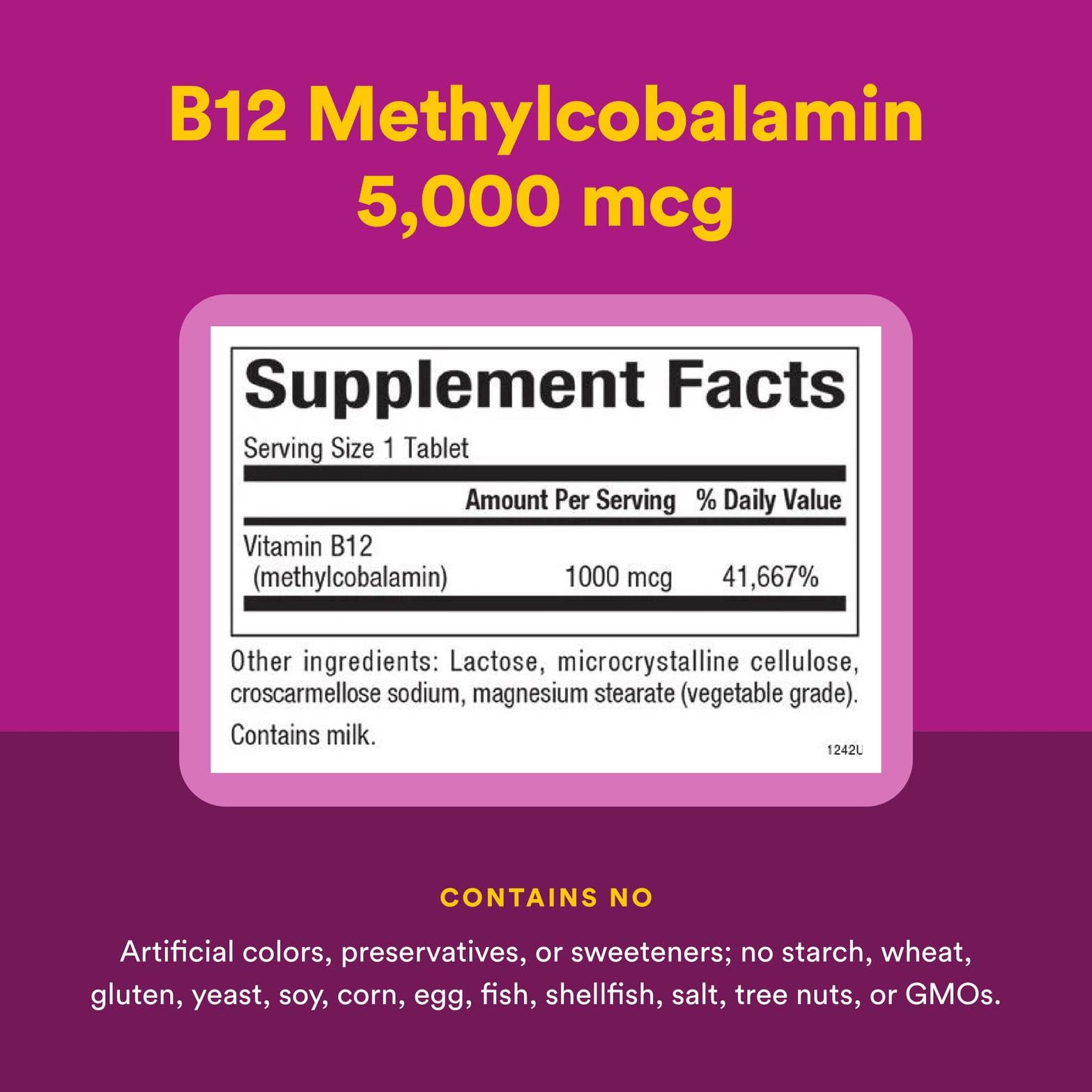 Natural Factors B12 methylcobalamin pack shows convenient daily dose.
