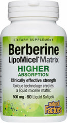 Natural Factors Berberine LipoMicel Matrix bottle shows gluten-free formulation