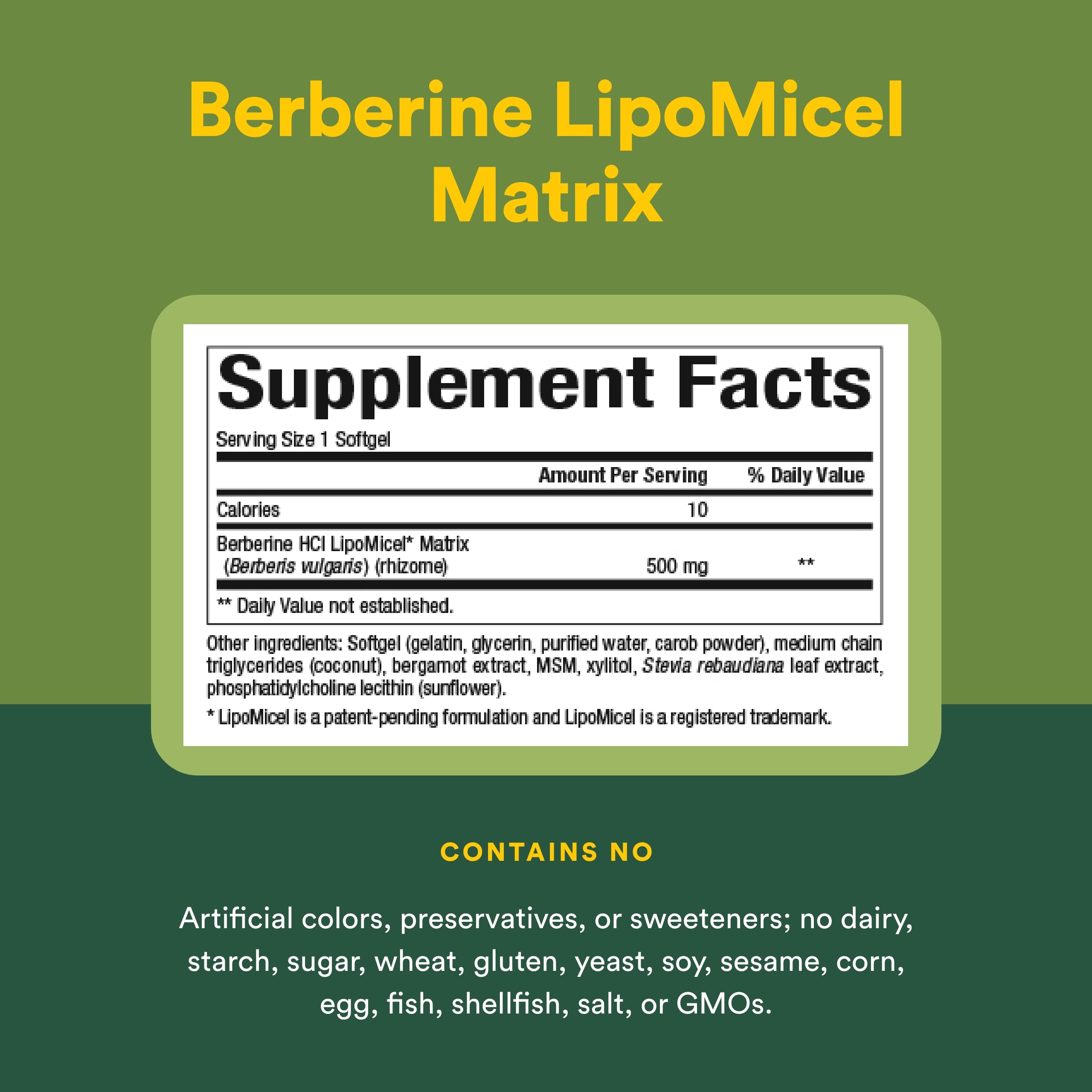 Natural Factors Berberine LipoMicel serving size guide for easy dosing.