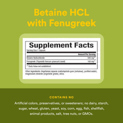 Natural Factors Betaine HCL 500mg label closeup with ingredient details.