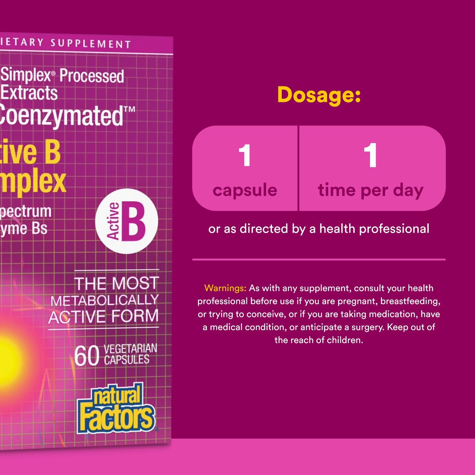 Natural Factors BioCoenzymated Active B Complex label front highlights active nutrients