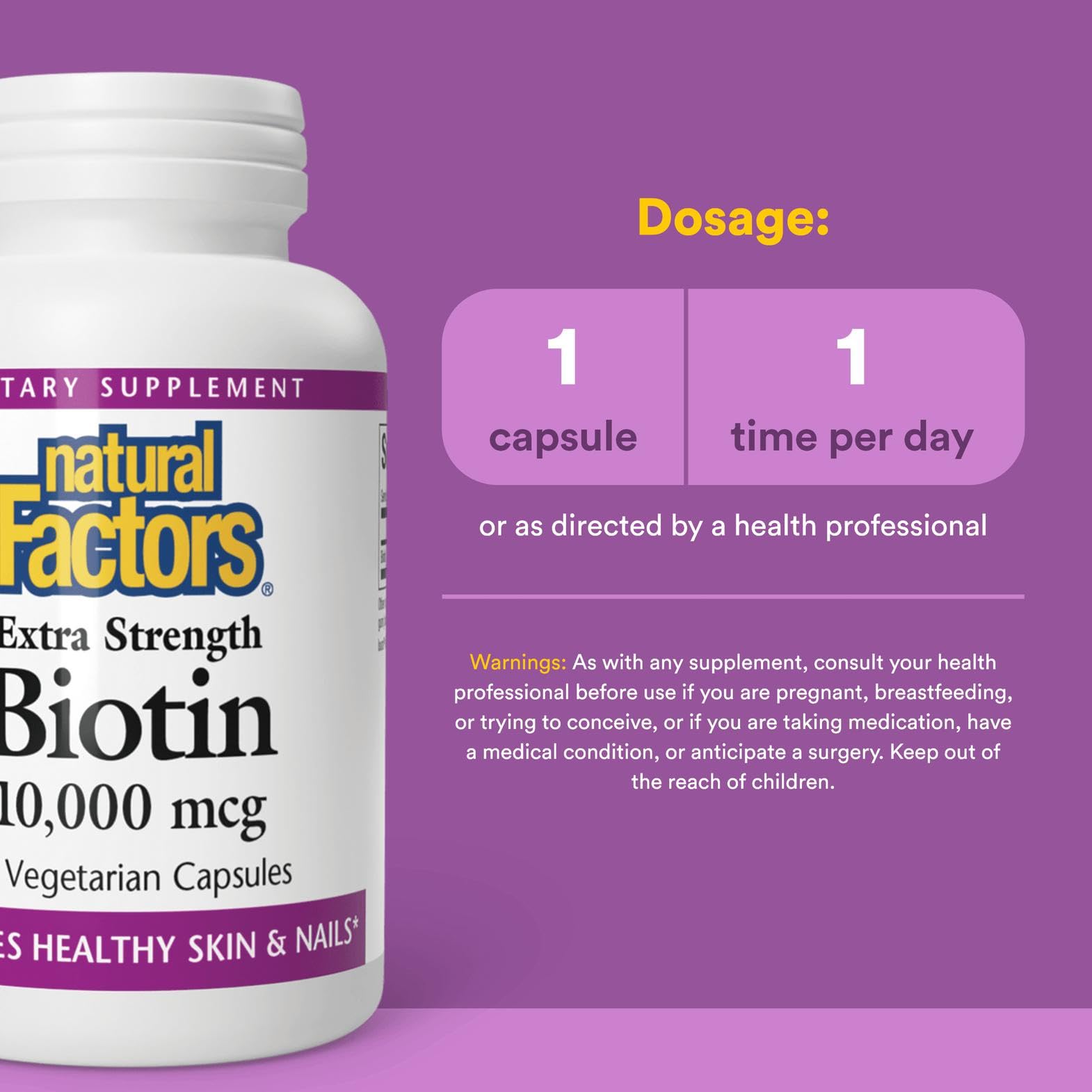 Natural Factors Biotin capsules pack ready for on-the-go daily use