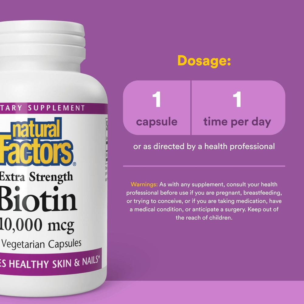 Natural Factors Biotin capsules pack ready for on-the-go daily use