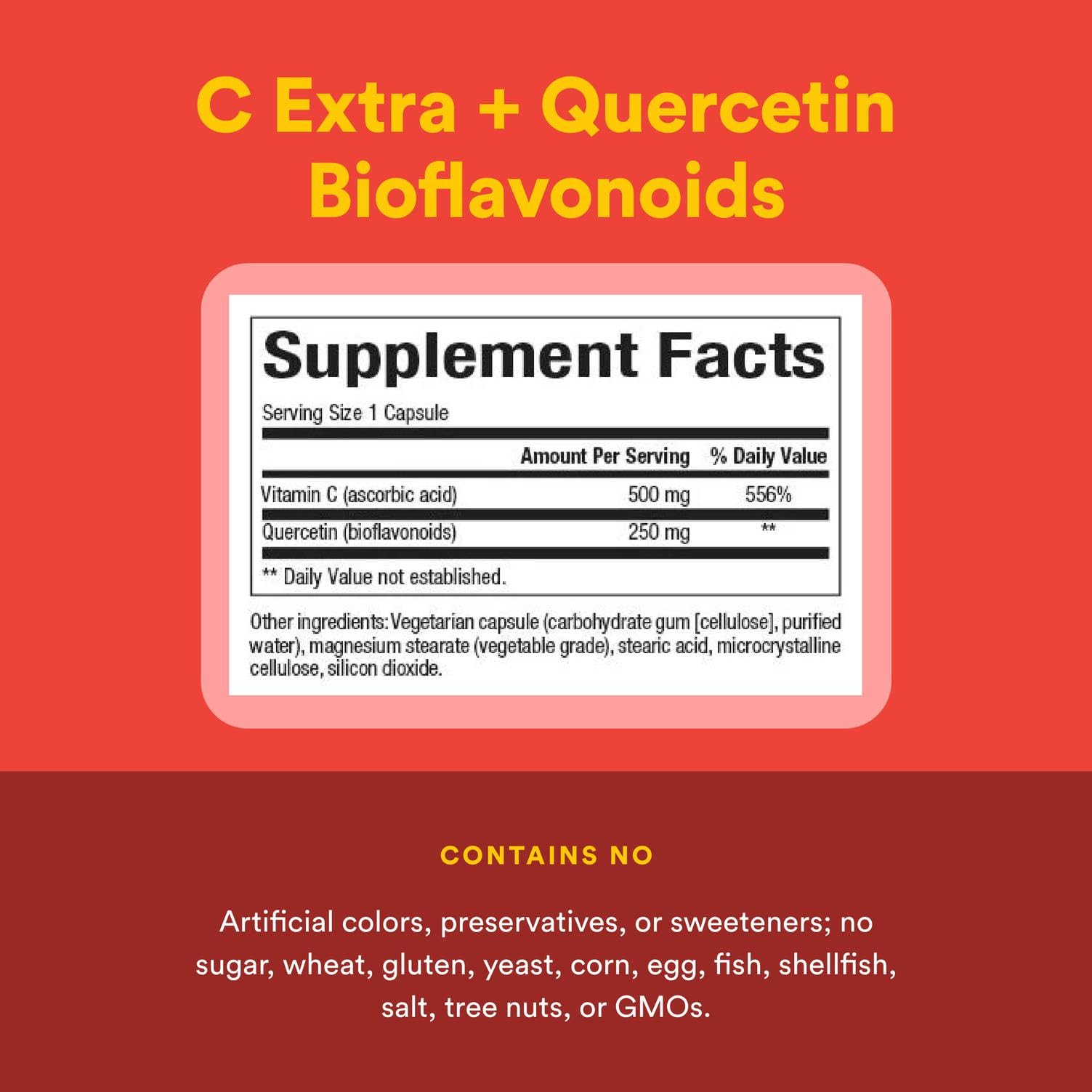 Natural Factors C Extra + Quercetin on a shelf display in a clean, organized setting.