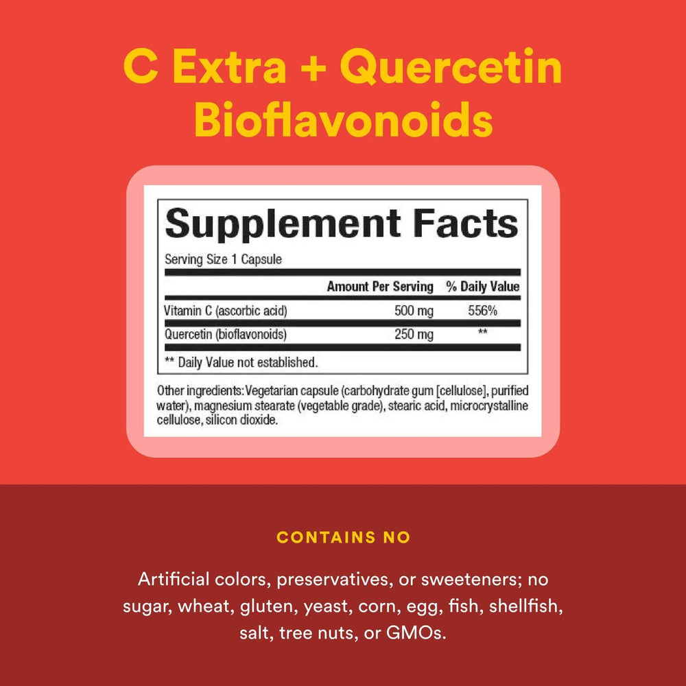 Natural Factors C Extra + Quercetin on a shelf display in a clean, organized setting.