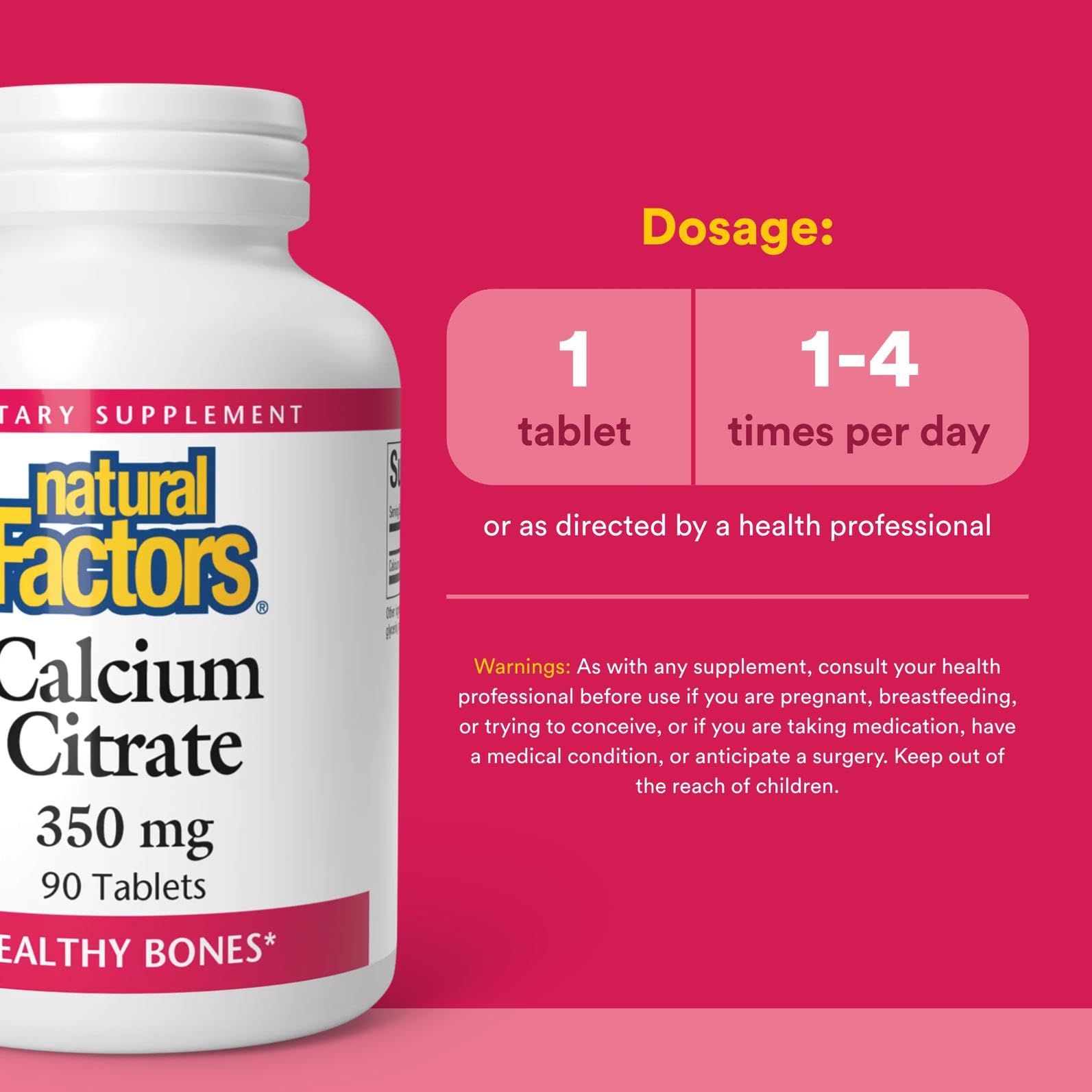Natural Factors Calcium Citrate label closeup highlights organic formulation and long shelf life.