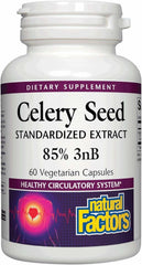 Natural Factors Celery Seed Extract bottle showcasing capsules for circulatory support.