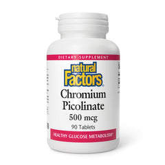 Natural Factors chromium picolinate bottle with 500 mcg tablets for daily metabolism support