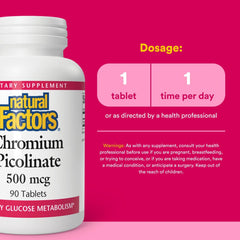 Natural Factors chromium picolinate tablets in a compact, easy-to-swallow form