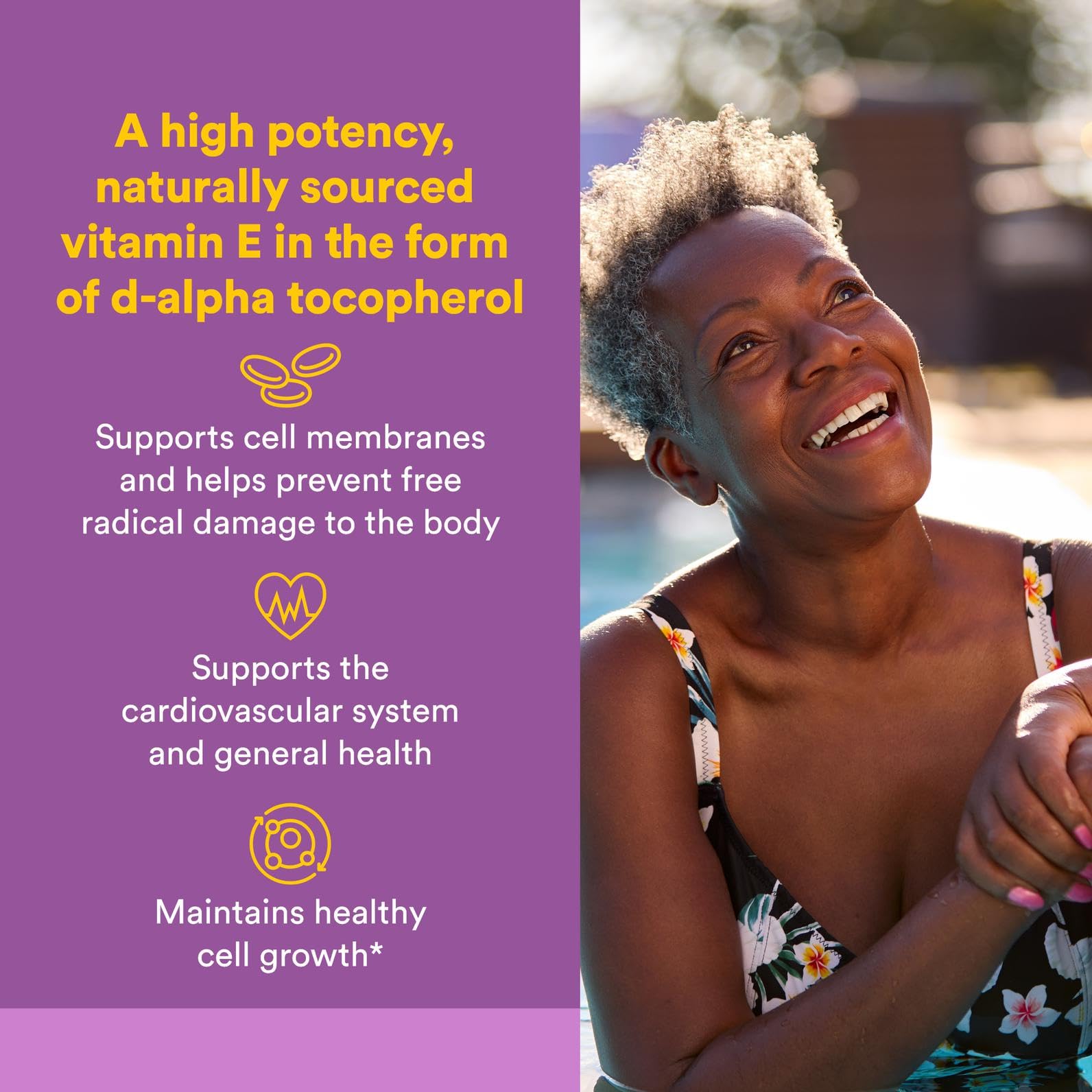 Natural Factors Clear Base Vitamin E 400 IU softgels show easy-to-swallow capsules.