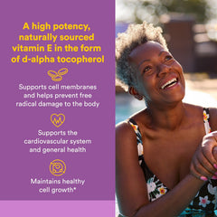 Natural Factors Clear Base Vitamin E 400 IU softgels show easy-to-swallow capsules.