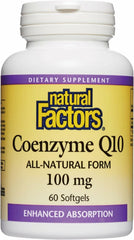 Natural Factors CoQ10 softgel bottle showing label for energy support.