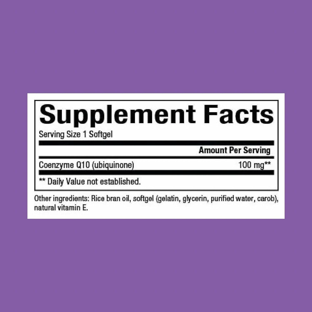 Natural Factors CoQ10 softgel close-up highlights smooth capsules for absorption.
