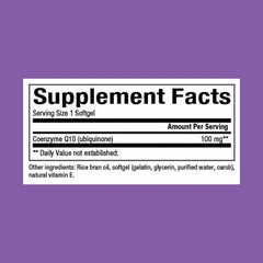 Natural Factors CoQ10 softgel close-up highlights smooth capsules for absorption.