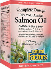 Natural Factors Complete Omega bottle with wild Alaskan salmon oil for daily heart and brain wellness.
