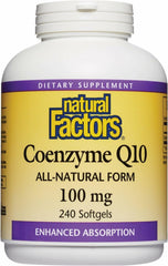 Natural Factors CoQ10 bottle front view showing 100 mg dosage for daily energy support.