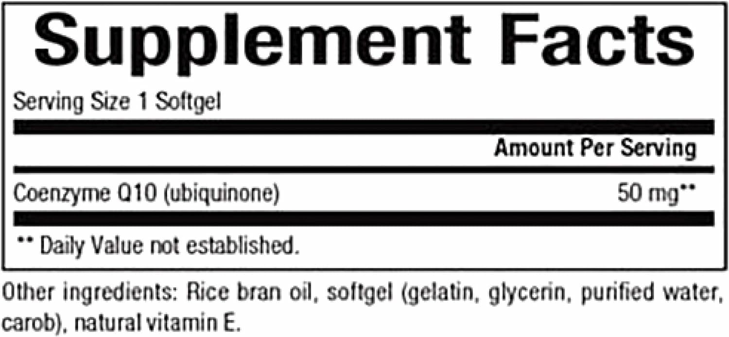 Closeup of Natural Factors CoQ10 softgels for daily use.