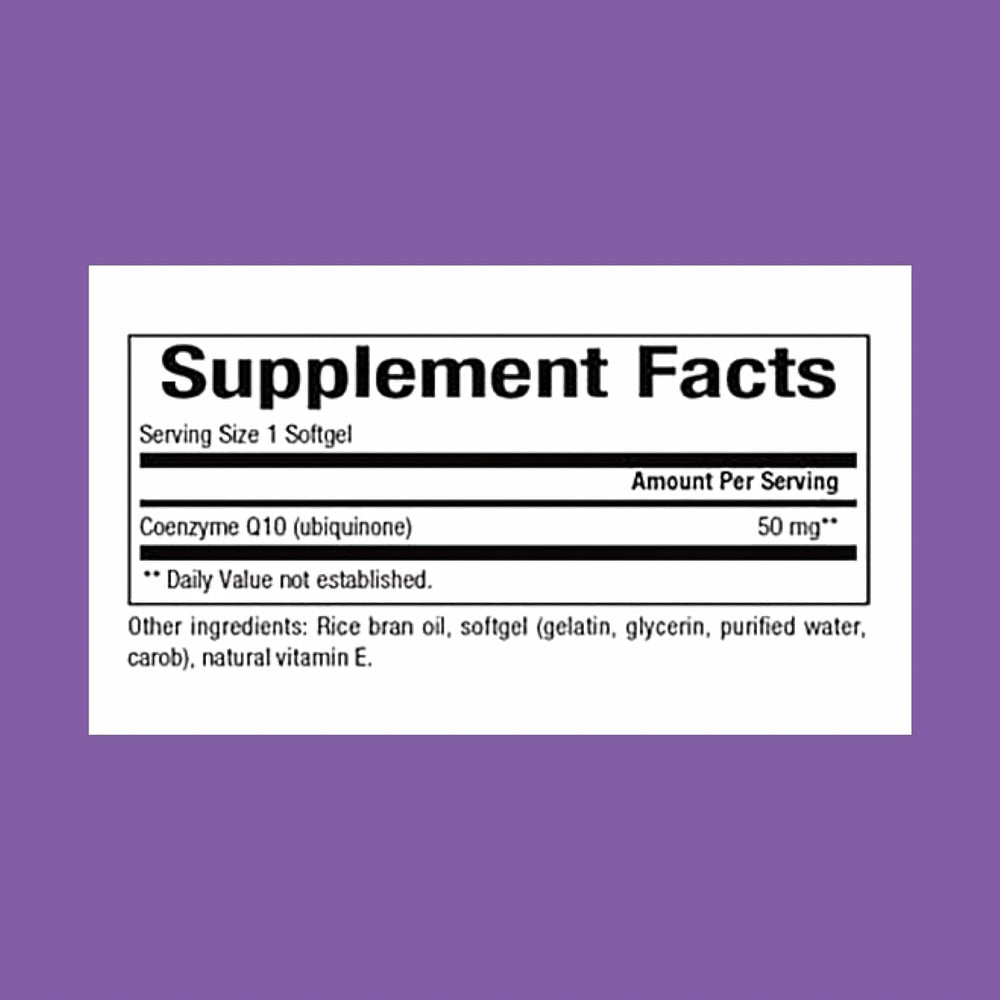 Natural Factors CoQ10 softgels close-up, easy-to-swallow capsules.