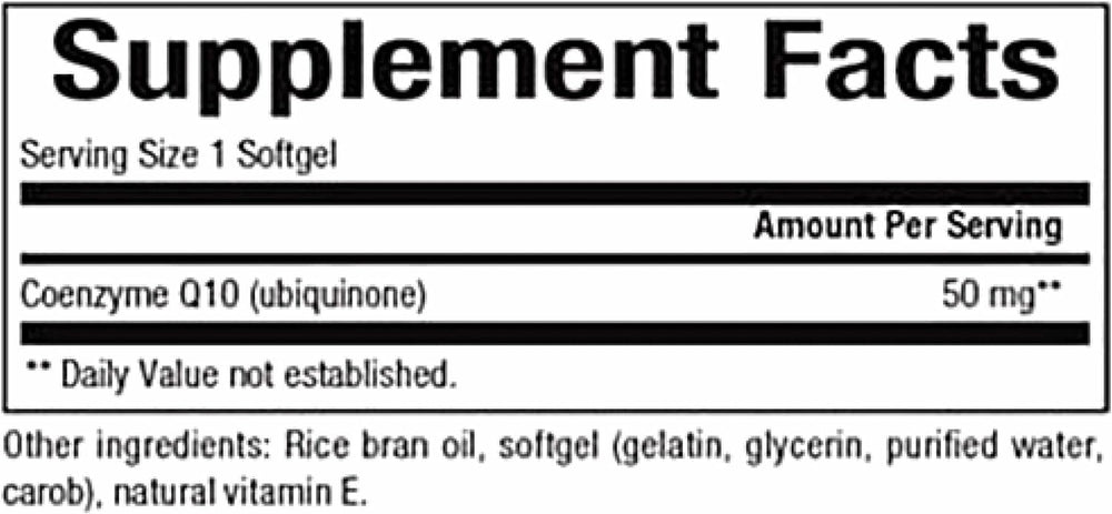 Closeup of Natural Factors CoQ10 softgels for daily use.