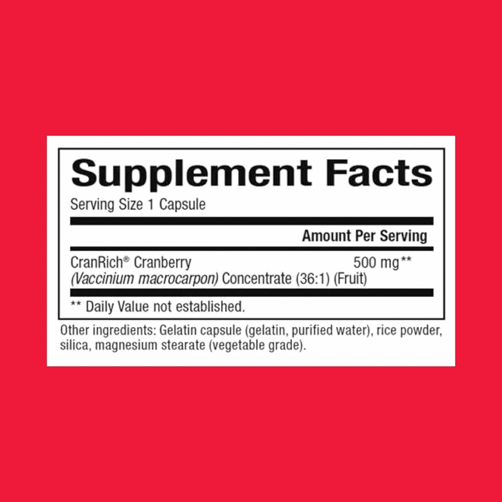 Natural Factors CranRich capsules closeup for convenient daily cranberry support.