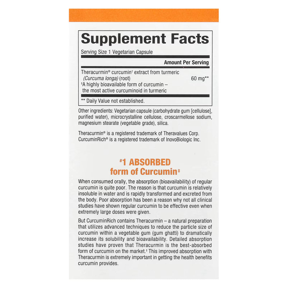 Natural Factors CurcuminRich capsules closeup showing orange capsules.