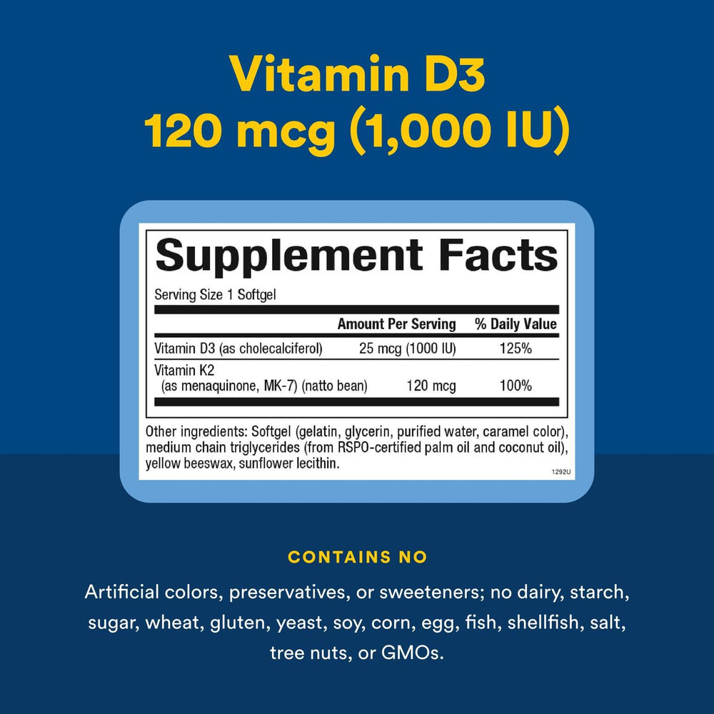 Natural Factors D3 K2 softgels ingredients label for transparency and purity.