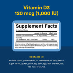 Natural Factors D3 K2 softgels ingredients label for transparency and purity.