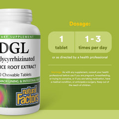 Natural Factors DGL chewable package front highlights convenient 180-tablet bottle