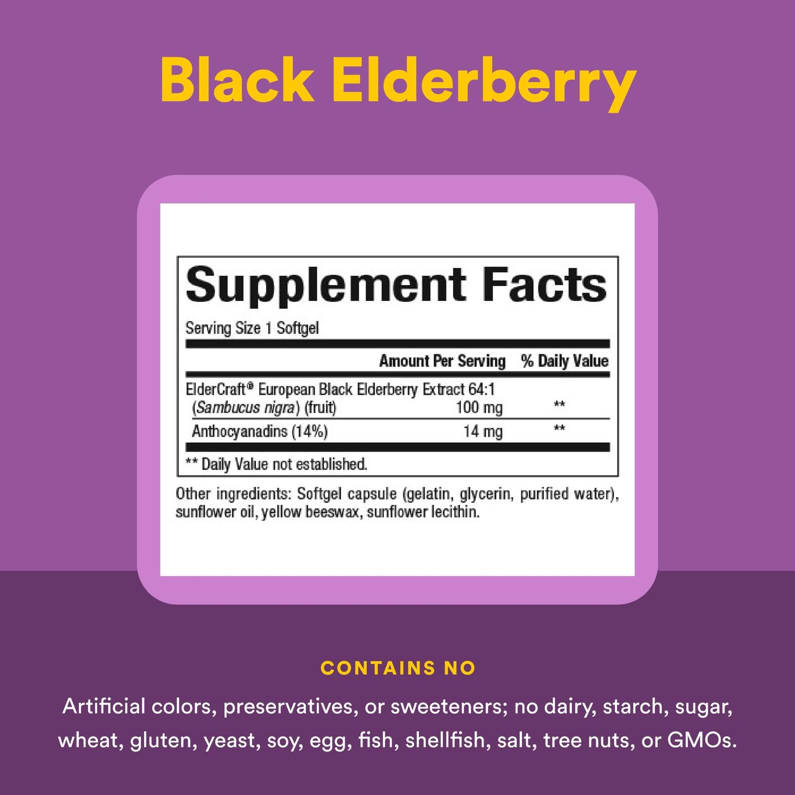 Natural Factors Elderberry berries close-up emphasizing rich color and nutrients.