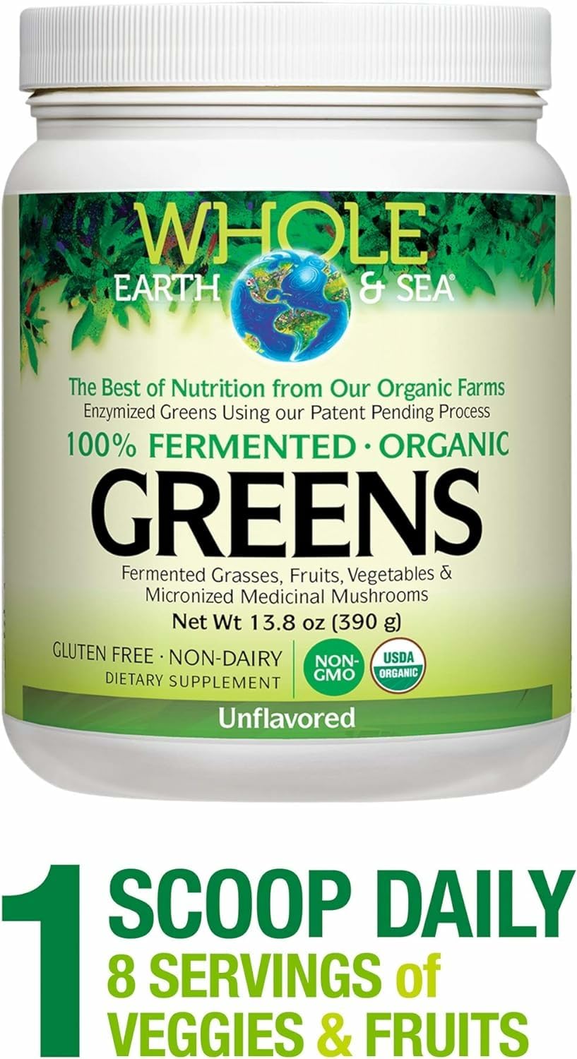 Natural Factors greens powder scoop showcasing easy portion control for daily use.